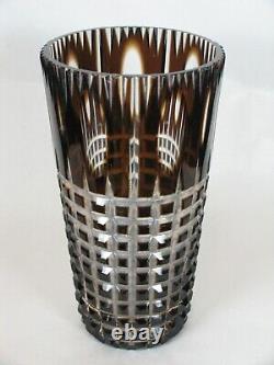 Bohemia Czech Brown Cut To Clear Crystal Vase Geometric Cubes/squares & Ovals