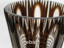 Bohemia Czech Brown Cut To Clear Crystal Vase Geometric Cubes/squares & Ovals