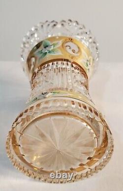 Bohemia Czech Crystal Gold Vase 6 tall, Hand cut Queen lace 24% Pbo