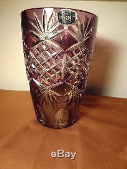 Bohemia Czech Hand Cut Crystal Purple Vase