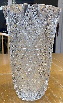Bohemia Czech Lg Crystal Vase 12 ht Cut Glass Elegant Never Used mint