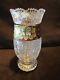 Bohemia Czech Footed Vase 24% Crystal Gold Enamel Queen Lace Hand Cut 8 Tall