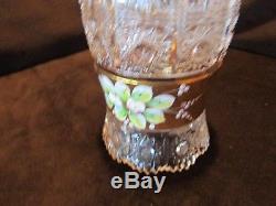 Bohemia Czech footed Vase 24% Crystal Gold Enamel Queen Lace Hand Cut 8 Tall