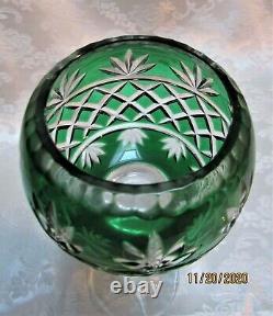 Bohemian 12 Green Cut to Clear Crystal Long Stem Wine Candle Holder Votive Vase