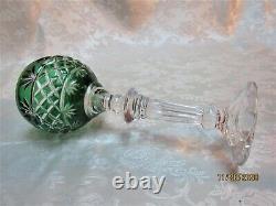 Bohemian 12 Green Cut to Clear Crystal Long Stem Wine Candle Holder Votive Vase