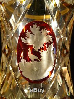 Bohemian Amber & Cranberry Etched & Cut Crystal Vase