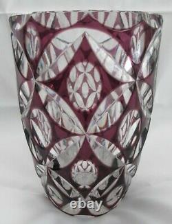 Bohemian Amethyst Cut to Clear Heavy Crystal 8 Vase