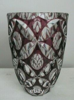 Bohemian Amethyst Cut to Clear Heavy Crystal 8 Vase