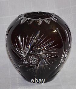 Bohemian Amethyst to Clear Pinwheel Cut Crystal Rose Bowl Art Glass Vase