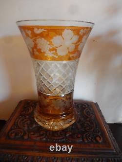 Bohemian Antique 10.5 Cut and Engraved Crystal/Glass Vase