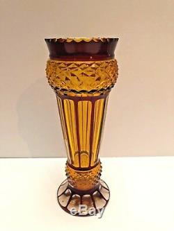 Bohemian Carved Vase In Deep Red Cut To Aurene