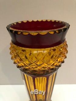 Bohemian Carved Vase In Deep Red Cut To Aurene