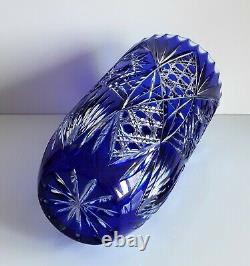 Bohemian Cased Cut To Clear Cobalt Blue Lead Crystal Vase, 10
