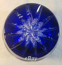 Bohemian Cobalt Blue Crystal Vase/Urn Cut to Clear Glass Flower Vase Heavyweight