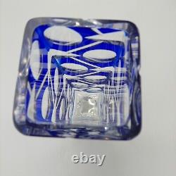 Bohemian Cobalt Blue Cut To Clear Crystal Glass Vase 13 STUNNING