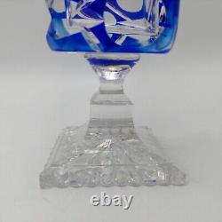 Bohemian Cobalt Blue Cut To Clear Crystal Glass Vase 13 STUNNING