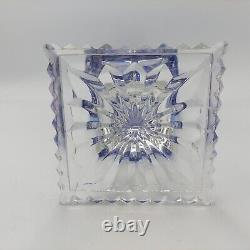 Bohemian Cobalt Blue Cut To Clear Crystal Glass Vase 13 STUNNING