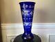 Bohemian Cobalt Blue Cut To Clear Large 15 3/4 Crystal Centerpiece Vase