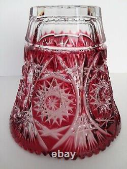 Bohemian Cranberry Red Cut To Clear Crystal Vase 5 1/4 x 5 3/4 wide. Great shape