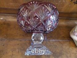 Bohemian Crystal Cranberry Cut To Clear Bowl Compote 9x9