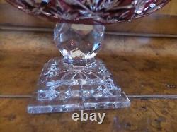 Bohemian Crystal Cranberry Cut To Clear Bowl Compote 9x9