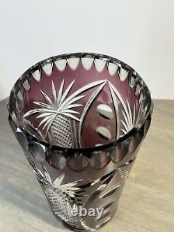 Bohemian Crystal Cut to Clear Vase Purple Amethyst 9.25