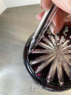 Bohemian Crystal Cut to Clear Vase Purple Amethyst 9.25