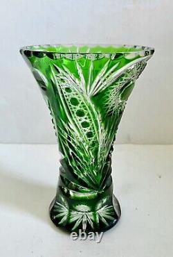 Bohemian Crystal Emerald Cut To Clear Vase Vintage Heavy 8