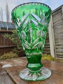 Bohemian Cut Glass Lead Crystal Vase in Emerald Green c. 1900