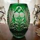 Bohemian Cut To Clear Green Glass Crystal Vase-roses/floral-nice Detail/design