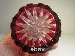 Bohemian Cut to Clear Ruby Red Handcut Vase Sawtooth Cabbage Rose Crystal 10