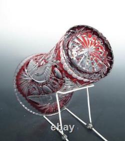 Bohemian Czech Art Glass Cranberry Lead Crystal Cased Cut Clear 10 LARGE Vase