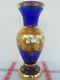 Bohemian Czech Cobalt Blue 24k Gold Enamel Hand Cut Crystal Vase