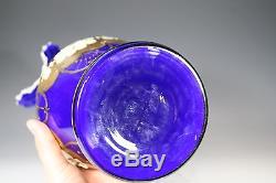 Bohemian Czech Cobalt Blue 24K Gold Enamel Hand Cut Crystal Vase