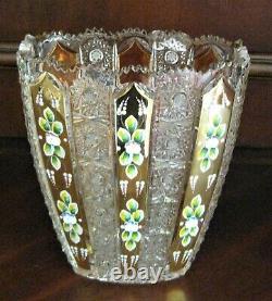 Bohemian Czech Crystal Gold 8 Tall Vase Hand Cut Queen Lace 24% Lead Glass