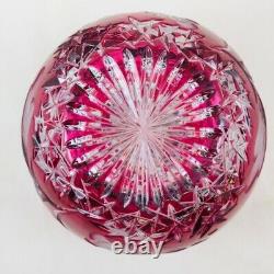 Bohemian Czech Crystal Rose Bowl Hibiscus Vase Jar Cut To Clear Cranberry Red
