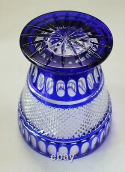 Bohemian Czech Cut to Clear Cobalt Blue Crystal Large Vase Centerpiece
