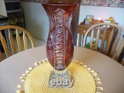 Bohemian Czech DZYR Red Cut to Clear Crystal Glass Vase 16