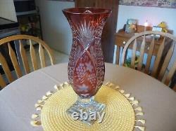 Bohemian Czech DZYR Red Cut to Clear Crystal Glass Vase 16