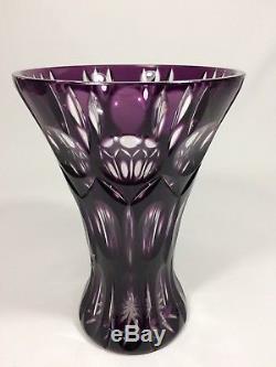 Bohemian Czech Deep Royal Purple Amethyst Cut to Clear Large 8.25 Crystal Vase