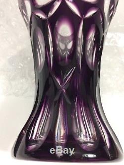 Bohemian Czech Deep Royal Purple Amethyst Cut to Clear Large 8.25 Crystal Vase
