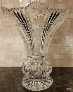 Bohemian Czech Hand Cut Crystal Vase, Queen Anne Lace Pattern