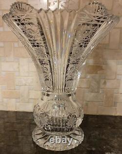 Bohemian Czech Hand Cut Crystal Vase, Queen Anne Lace Pattern