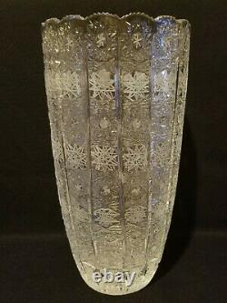 Bohemian Czech Hand Cut Glass Crystal QUEEN LACE Vase 12 X 6-1/4 BEAUTIFUL