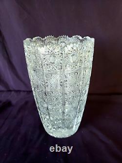 Bohemian Czech Hand Cut Glass Crystal QUEEN LACE Vase Large 8 X 5 EUC