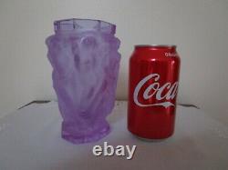 Bohemian Czech Nude Frosted Crystal Vase Hand Cut 2 Labels Changes Color MINT