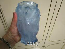 Bohemian Czech Nude Frosted Crystal Vase Hand Cut 2 Labels Changes Color MINT