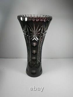 Bohemian Czech Style Cut To Clear Purple Crystal Vase Heavy 11 Tall Crystal