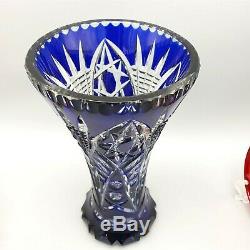 Bohemian Czech Vase Crystal Cobalt Ruby Bowls Cut to Clear set