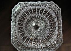 Bohemian Czech Vintage Crystal 10 Square Pedestal Plate Hand Cut Queen Lace